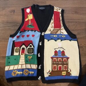 VTG 90's Eagle's Eye Sweater Vest 2XL Cardigan Realtor Real Estate Grannycore